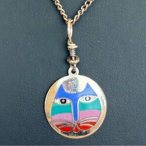 Laurel Burch moon cat pendant necklace vintage 16"